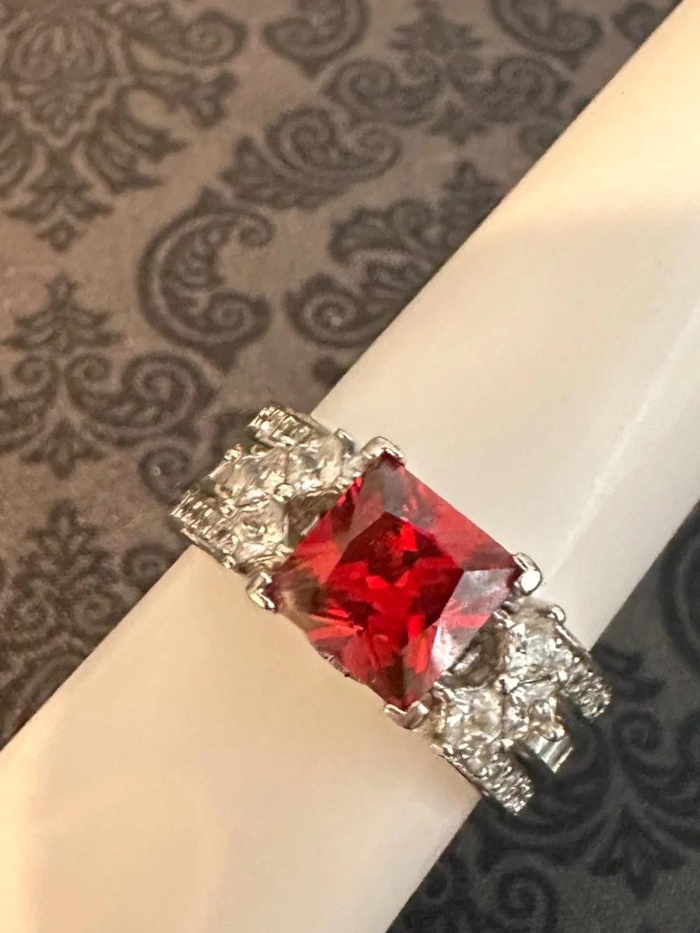Red Princess Cut Three Piece Statement Ring Set